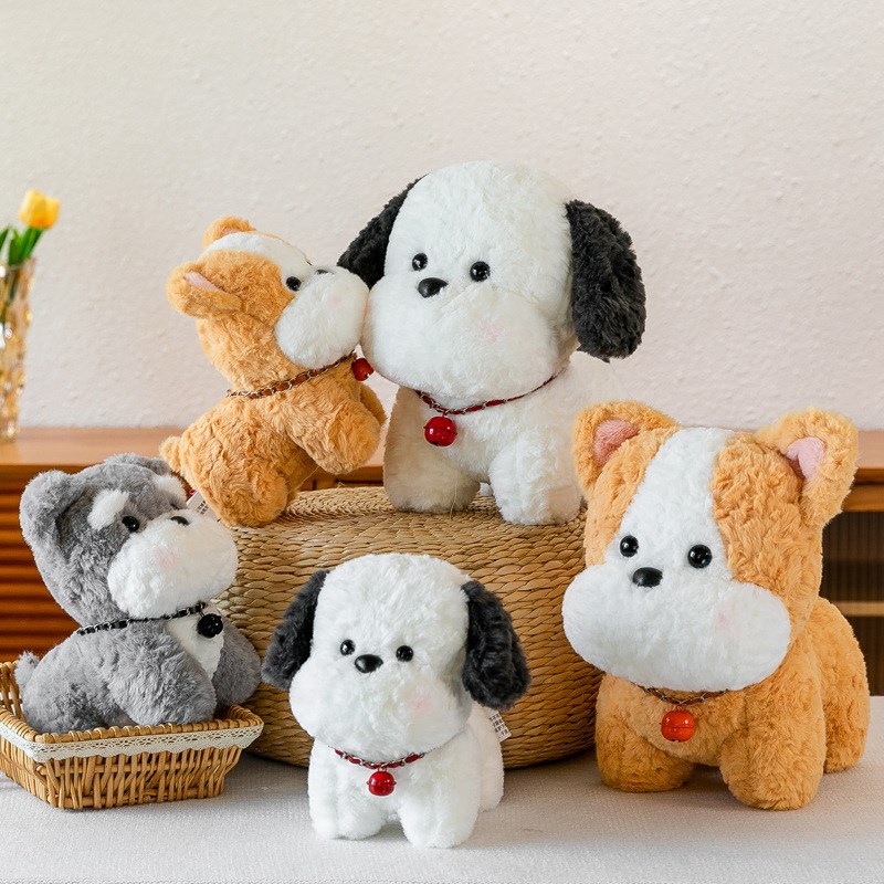 现货卡通铃铛小奶狗毛绒玩具8寸柯基犬雪纳瑞公仔抓娃娃机玩偶厂