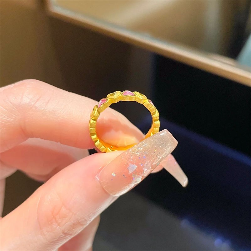 粉色金色交替爱心戒指女小众设计高级感轻奢甜美指环送女朋友礼物