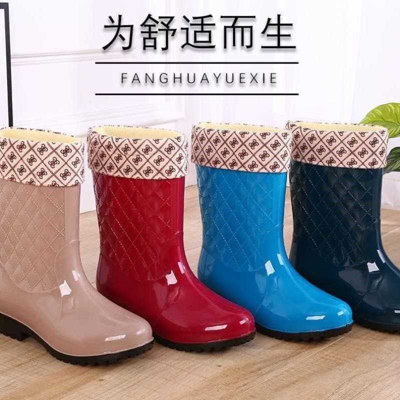 新款雨鞋女时尚款外穿雨靴水鞋女防水防滑中筒软长筒高筒加绒水靴