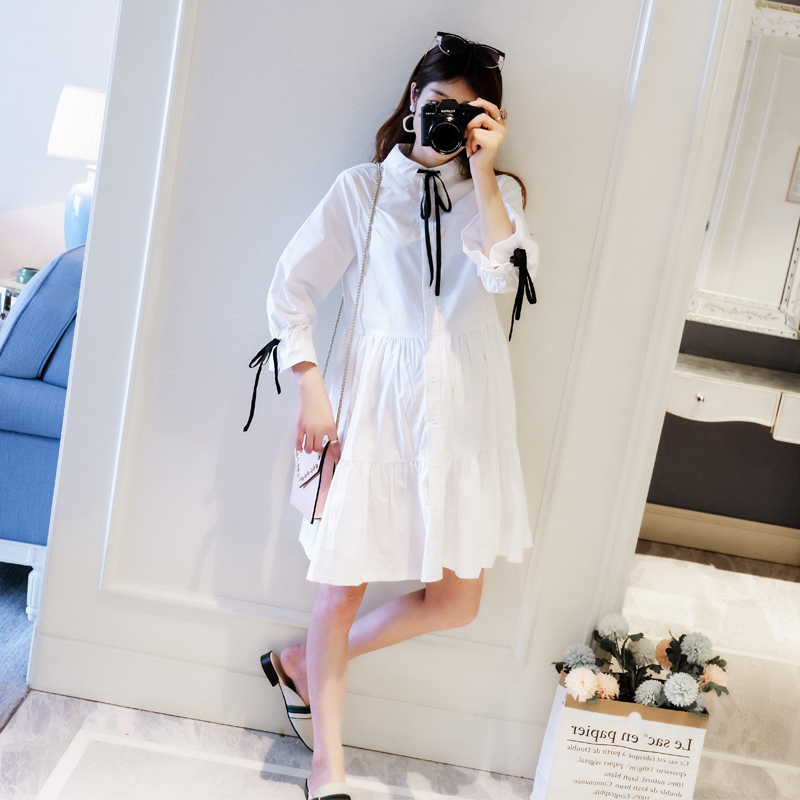 孕妇春装衬衫2022新款时尚款纯棉宽松上衣中长款春秋季韩版连衣裙