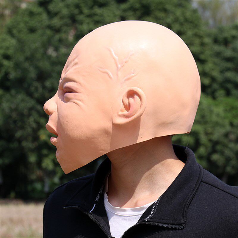搞怪哭脸小孩面具万圣节乳胶哭泣婴儿头套cosplaVy派对装扮道具