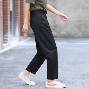子女夏季 裤 薄款 工装 女宽松直筒休闲胖mm九分老爹萝卜 大码 卡其色裤