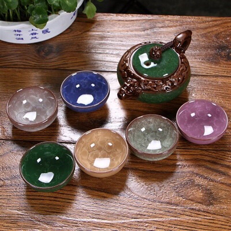 冰裂茶具套装 功夫茶具 整套茶具紫砂 浮雕茶具茶U杯陶瓷茶壶套装