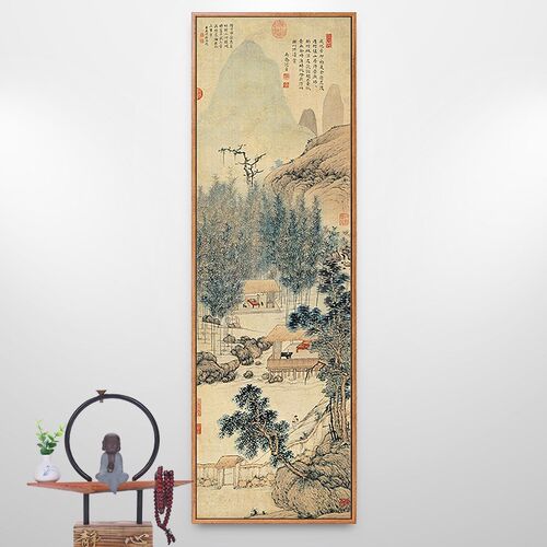 BX621:1明沈贞《竹炉山房品茶图》古代名画山水人物画.挂画宣纸装