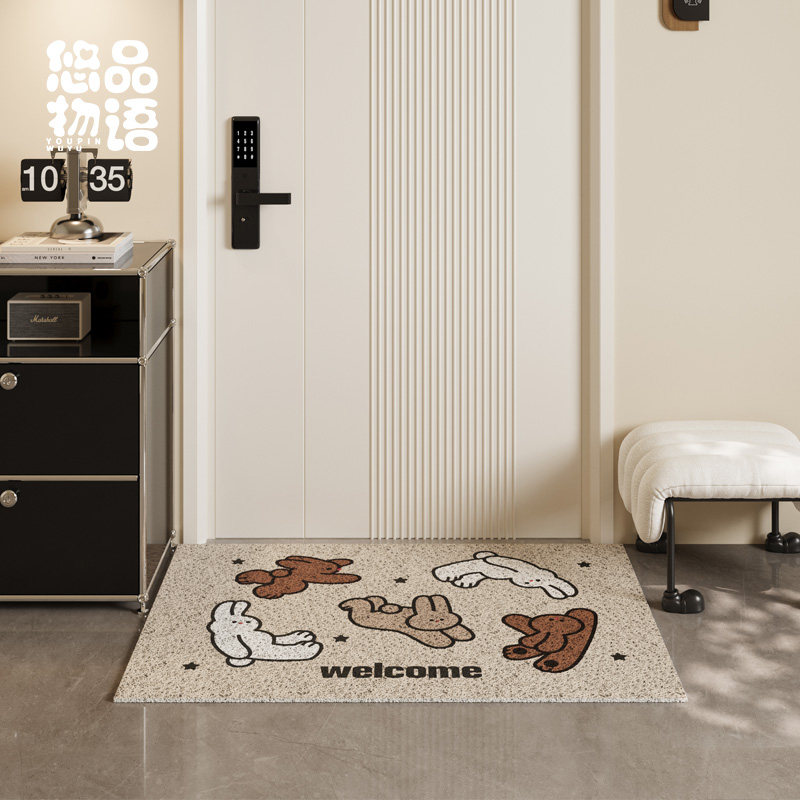 线条小兔丝圈地垫玄关入户地毯可裁剪进门脚垫子家用除尘卡通门垫,居家布艺,入户地垫,淘宝优惠券,粉丝福利购,淘宝优惠卷