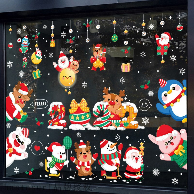 推荐2022 new Christmas decorations sticker Christmas mall Wi