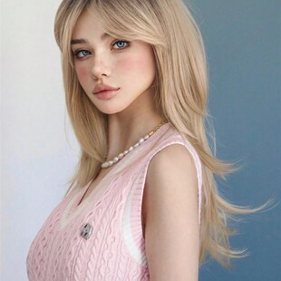 新款层次感假发女浅色显白金色中长发俏皮混血假发全头套逼真头皮