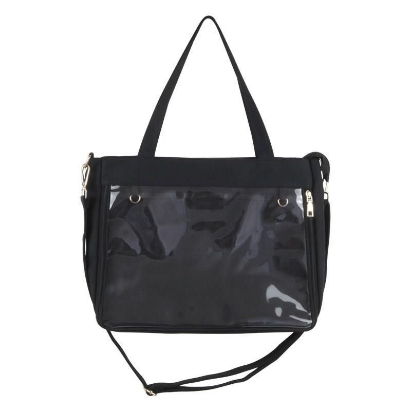 痛包大容量斜挎单肩包日系式女学生帆布包百搭上课娃包少女透明pu