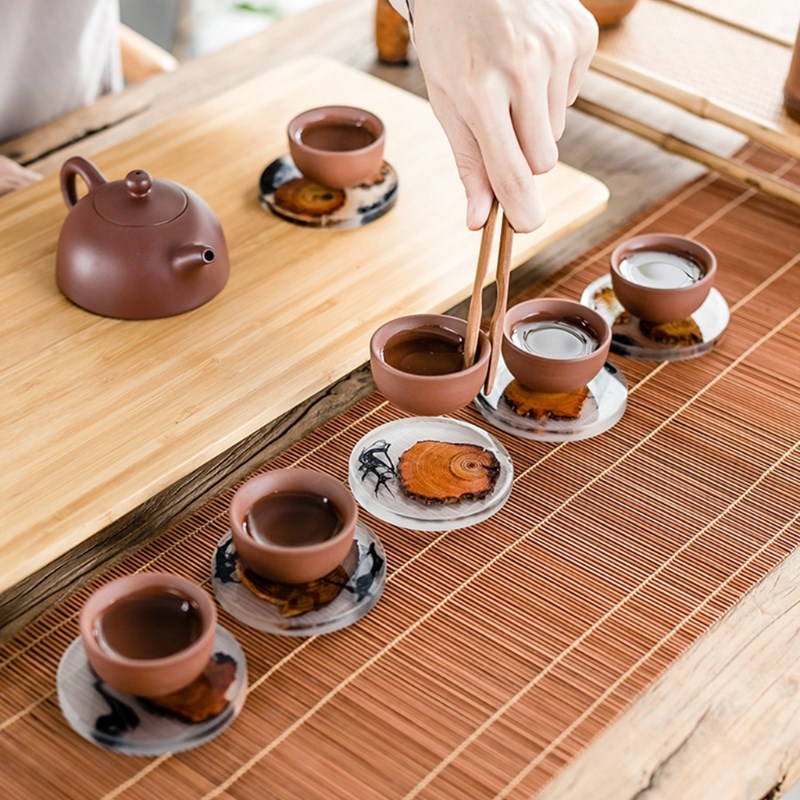 Pine Wood Resin Coasters with Holder Heat-Resistant Waterpro