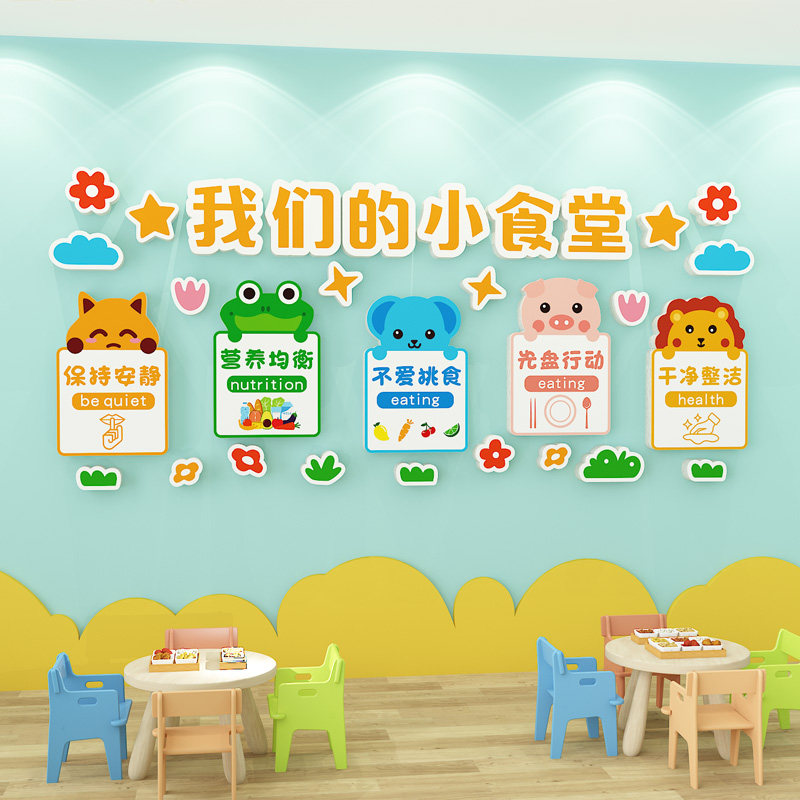 食堂文化墙贴幼儿园环创主题墙小饭桌餐厅托管班教室布置墙面装饰,家居饰品,文化墙贴,淘宝优惠券,粉丝福利购,淘宝优惠卷