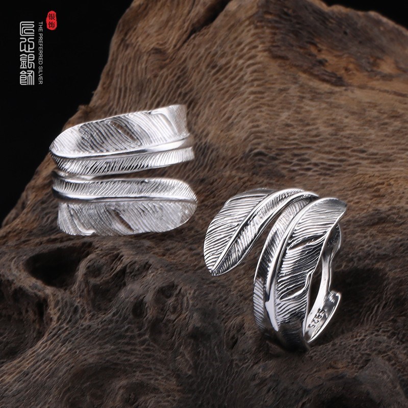 S925 sterling silver Goro Takahashi feather ring men and wom