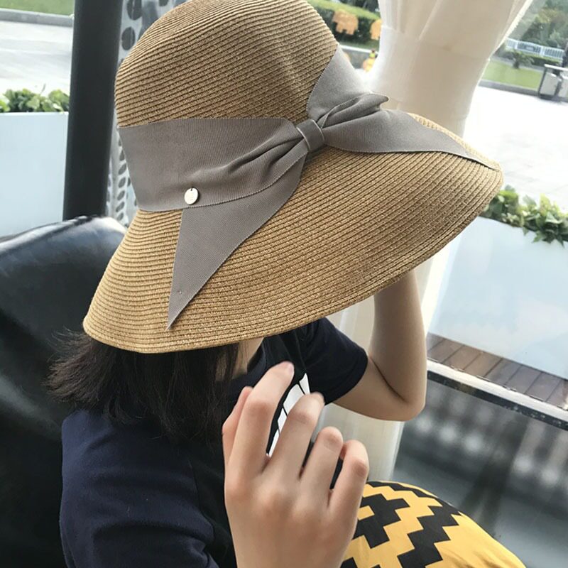 日本ZD刘亦菲同款草帽女防紫外线沙滩防晒可折叠大檐遮阳帽夏