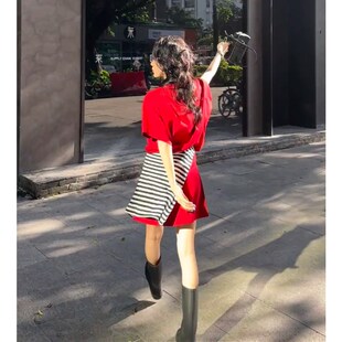 女夏季 宽松百搭短袖 2024新款 时尚 高腰短裙两件套 韩版 运动休闲套装