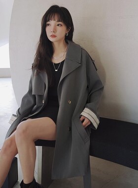 风衣外套女2024年新款秋冬中长款英伦风复古小Q个子宽松休闲大衣