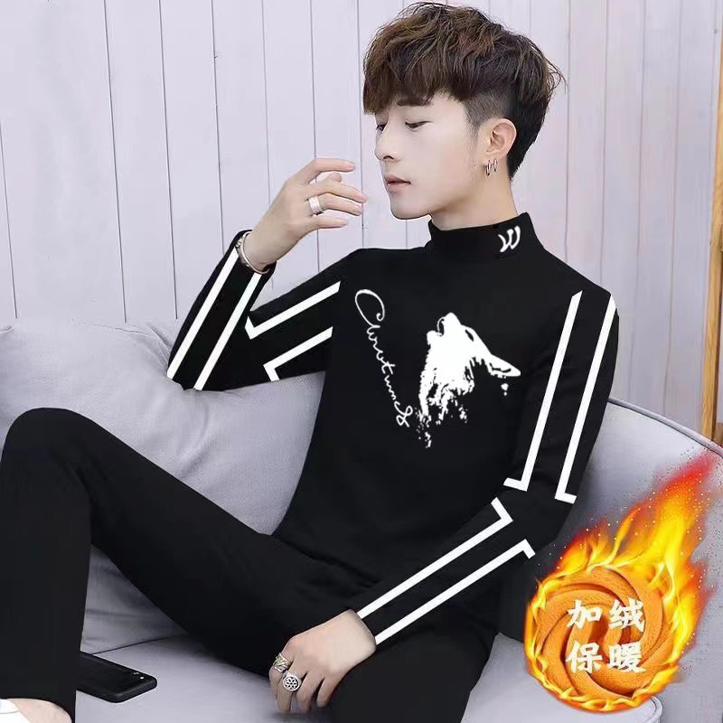 发热衣裤男冬季加绒加厚半高领打底衫青少年保暖秋衣卫生裤一套