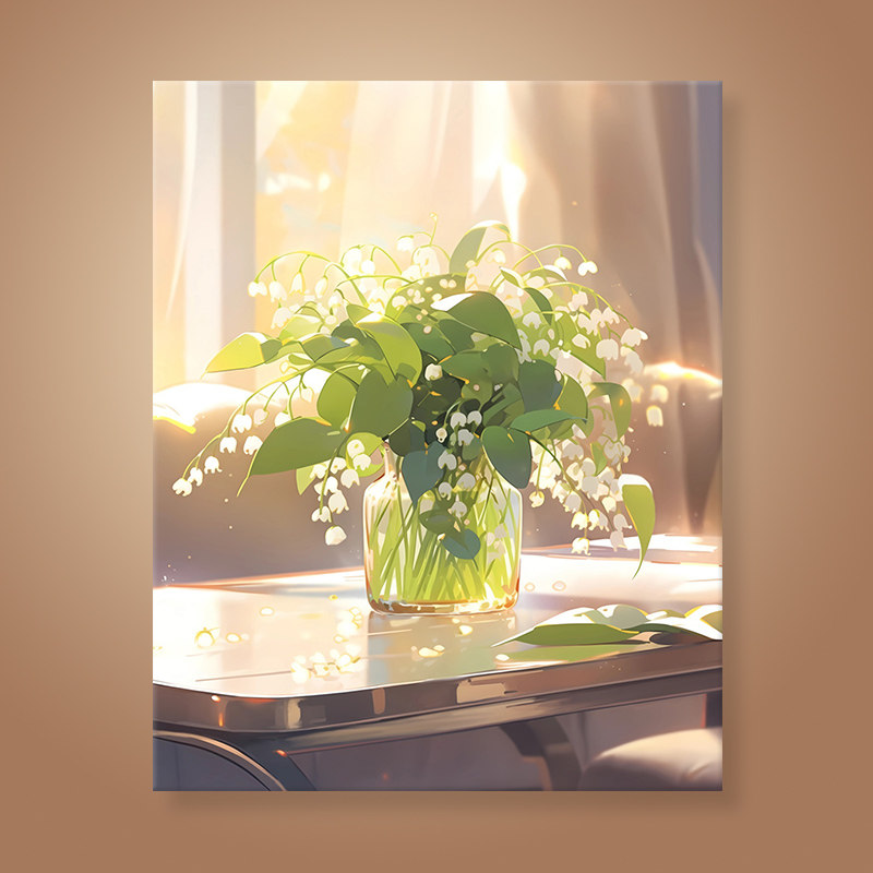 窗前铃兰diy数字油画丙烯填充手绘手工治愈减压油彩涂色装饰画