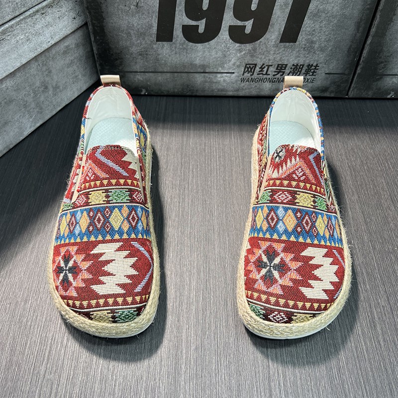一脚蹬布鞋男2024夏季新款帆布透气软底百搭款驾车懒人刺绣渔夫鞋