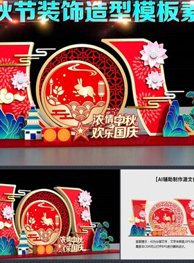 中秋国庆商场装饰拍照打卡墙画美陈造型布置装点图AUI模板素材文
