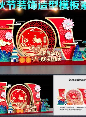 中秋国庆商场装饰拍照打卡墙画美陈造型布置装点图AUI模板素材文