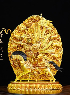 藏传纯铜格萨尔王菩萨佛像尼泊尔工艺精品鎏金仿古11寸浮雕家用供