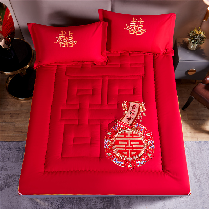 大红色婚庆床褥软床垫结婚褥子双人1.8mJ床垫炕被家用新房喜庆陪
