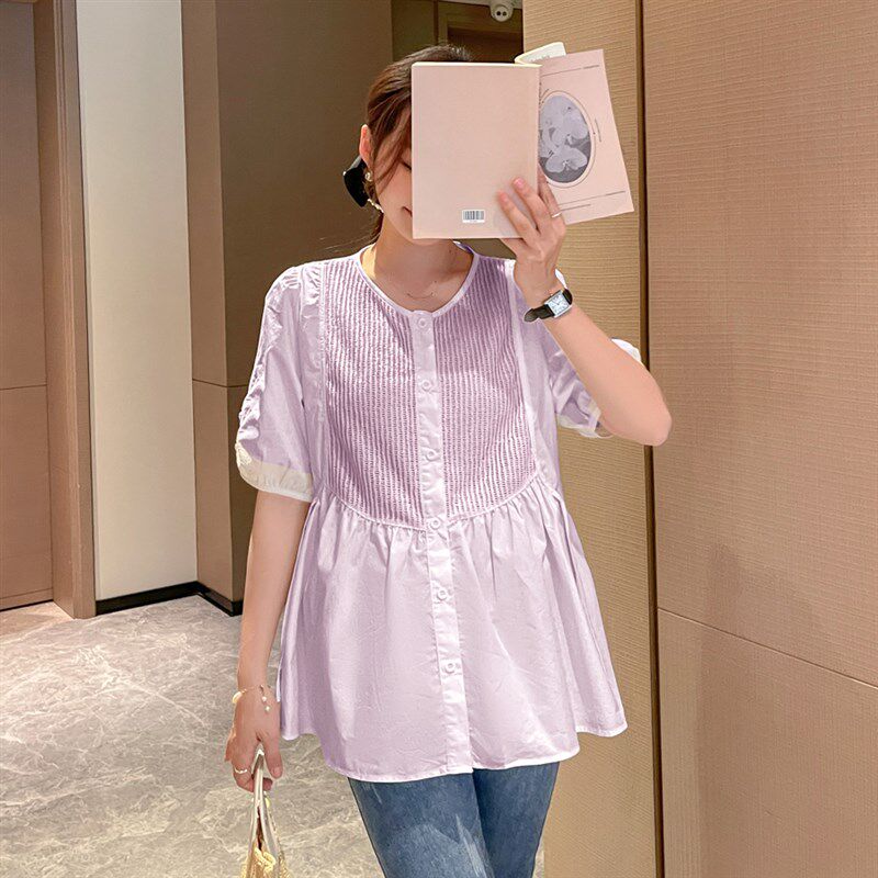 출산복 여름 얇은 섹션 2023 새로운 패션 한국 스타일 느슨한 반팔 다용도 전문 셔츠 BABYDOLL 탑