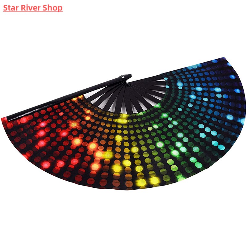 网红34 cm Large Folding Hand Fan Fold 1 pcs Dot Rainbow Prin