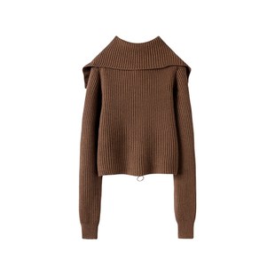 女 纯羊绒复古美拉德大翻领拉链毛衣针织开衫 坑条显瘦 23秋冬新款