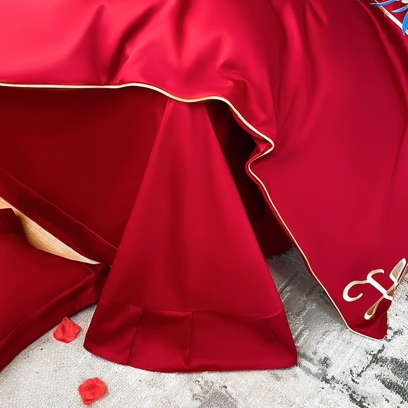 中式喜字刺绣结婚四件套大红色牀单被套全棉纯棉婚庆牀上用品婚房,床上用品,婚庆床品套件,淘宝优惠券,粉丝福利购,淘宝优惠卷