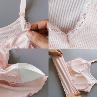 哺乳背心免穿文胸孕期吊带t内衣月子服纯棉夏季 产后外出哺乳 薄款