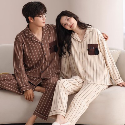 睡衣情侣装一男一女夏季2025年春秋新款可爱网红风长袖家居服