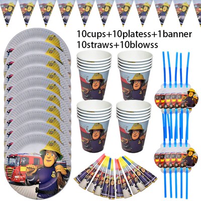 Fireman Sam Party Supplies Disposable Tableware set Paper Pl