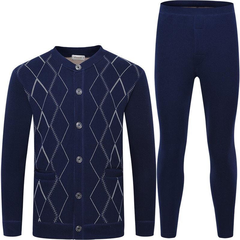 中老年保暖内衣男士加绒加厚冬季老人爸爸防寒开保暖衣衫套装内穿