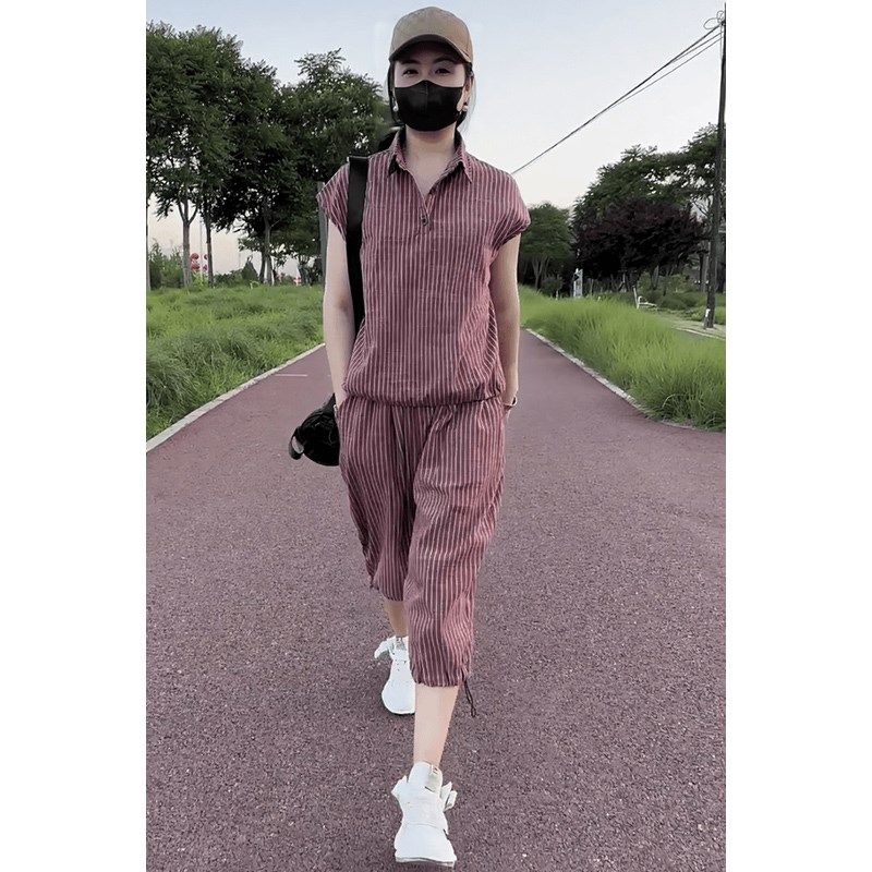 女士条纹套装2024夏季新款小个子气质I洋气衬衣宽松时尚休闲两件,女装/女士精品,时尚套装,淘宝优惠券,粉丝福利购,淘宝优惠卷