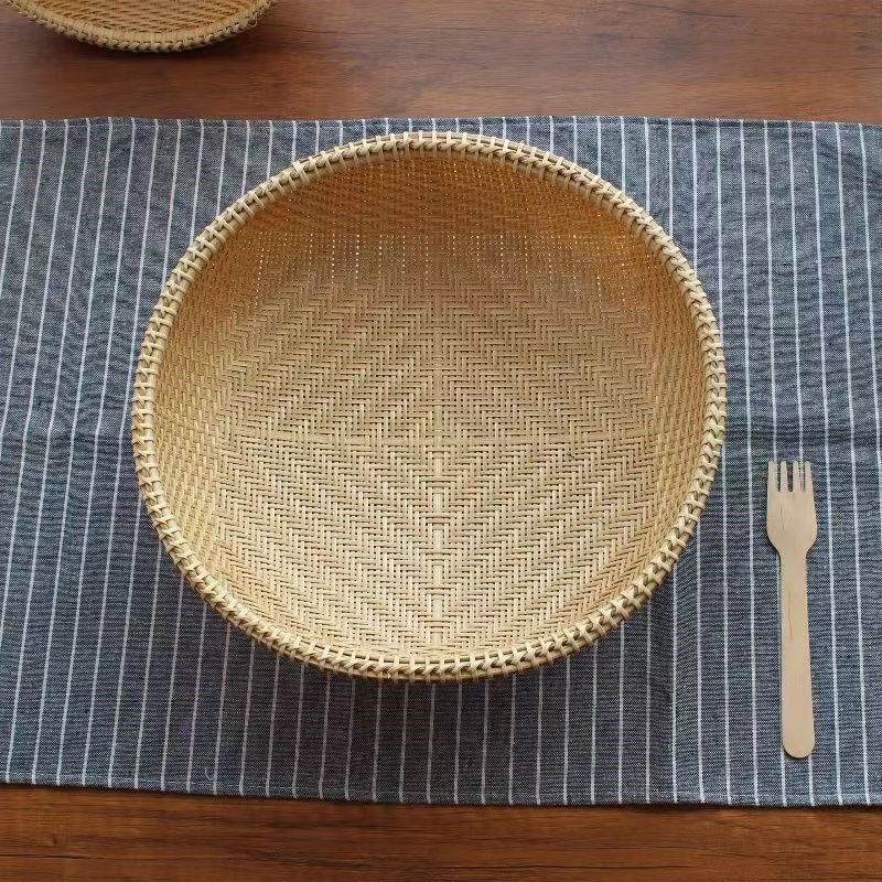 精编圆形筲簸箕竹编农家制品馒头筐子水果菜收纳篮干货晾晒盘筛子