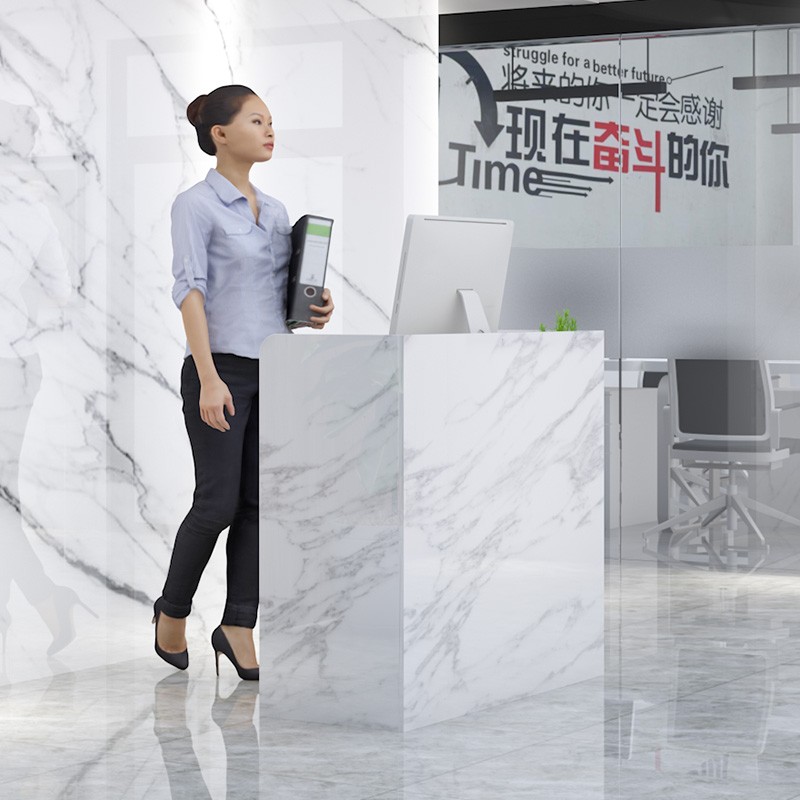 前台收银台柜台简约现代小办公桌服装店仿大理石纹公司接待台