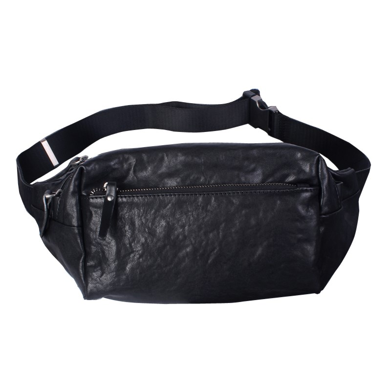 手工真皮胸包男士多隔层腰包纯牛皮斜挎包日式简约骑行运动手机包