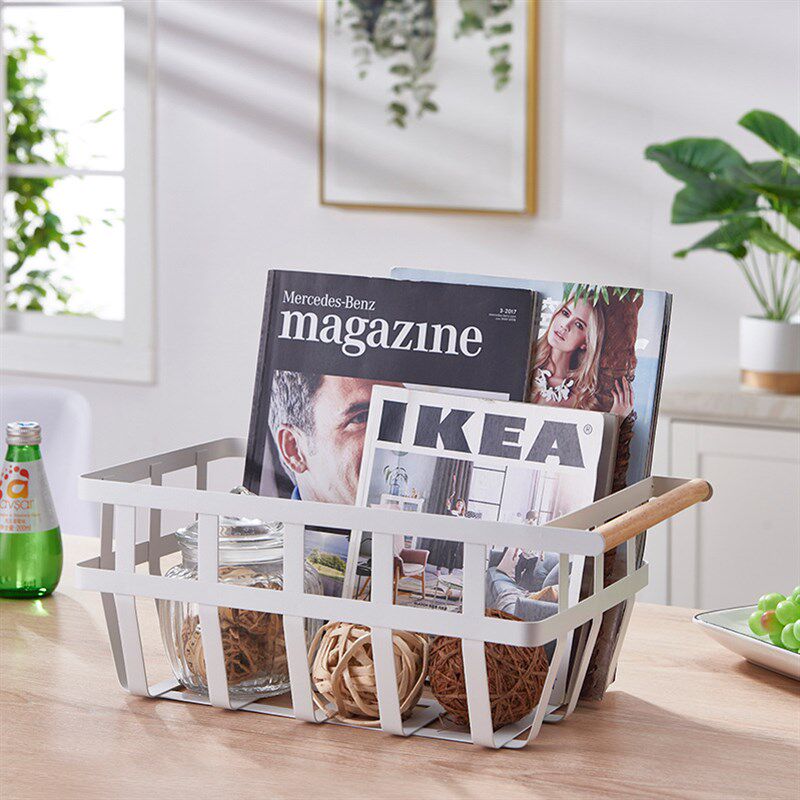 日式铁艺收纳筐蔬菜收纳篮双木手柄饮料杂志收纳框家用收纳篮