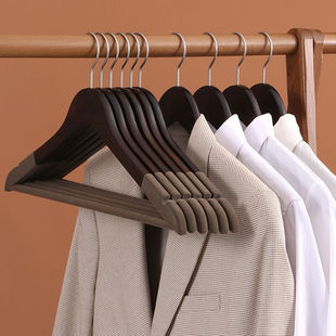 范爷家【5个装】高端植绒实木衣架复古衣架防滑无痕家用挂衣撑衣1