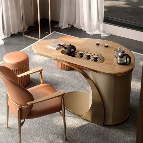 新中式茶桌椅小户型阳台实木多功能茶车奢石M茶桌办公室功夫泡茶