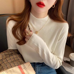 灰色半高领打底衫女秋冬内搭不起球毛衣修身显瘦长袖针织衫上衣