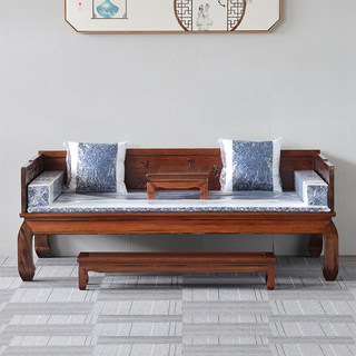 新中式罗汉床三件套实木沙发床仿古客厅家具小户型榆木雕花贵妃榻