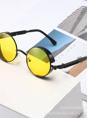 热销New Round Frame Sunglasses Metal tend Punk Sunglasses Re