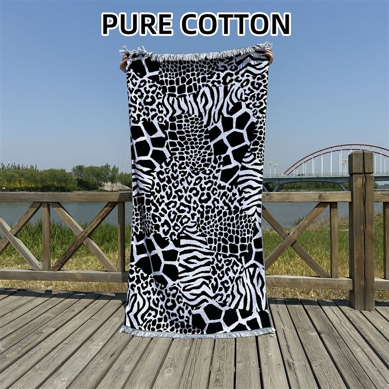 外贸超大90*180cm浴巾纯棉大人男款女提花割绒沙滩巾2024新款全棉