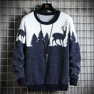 Animal Christm Mens Knitted Winter Sweater 新品 Casual Autumn