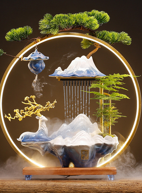 创意流水生财鹿摆件客厅办公室桌面一鹿发财装饰乔迁开业招财礼品