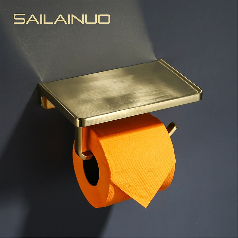 39N赛莱诺纸巾架铜拉丝金厕所B置物板洗手间壁挂卫生纸手纸架卷纸