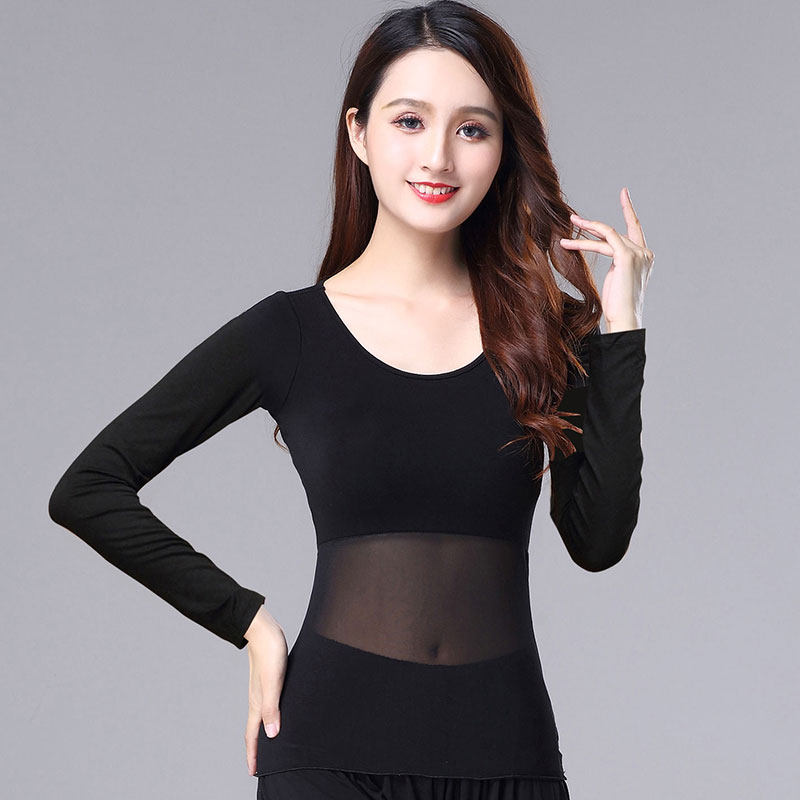 小众高货肚皮舞网纱上衣女新款性感练功服初学者莫代尔打底遮肚子