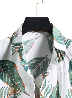现货Summer Mens Linnen Shirts Ethnic Printing Beach Short Sl