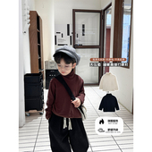 T恤春装 2023新款 w韩版 男童长袖 儿童纯色上衣宝宝百搭半高领打底衫